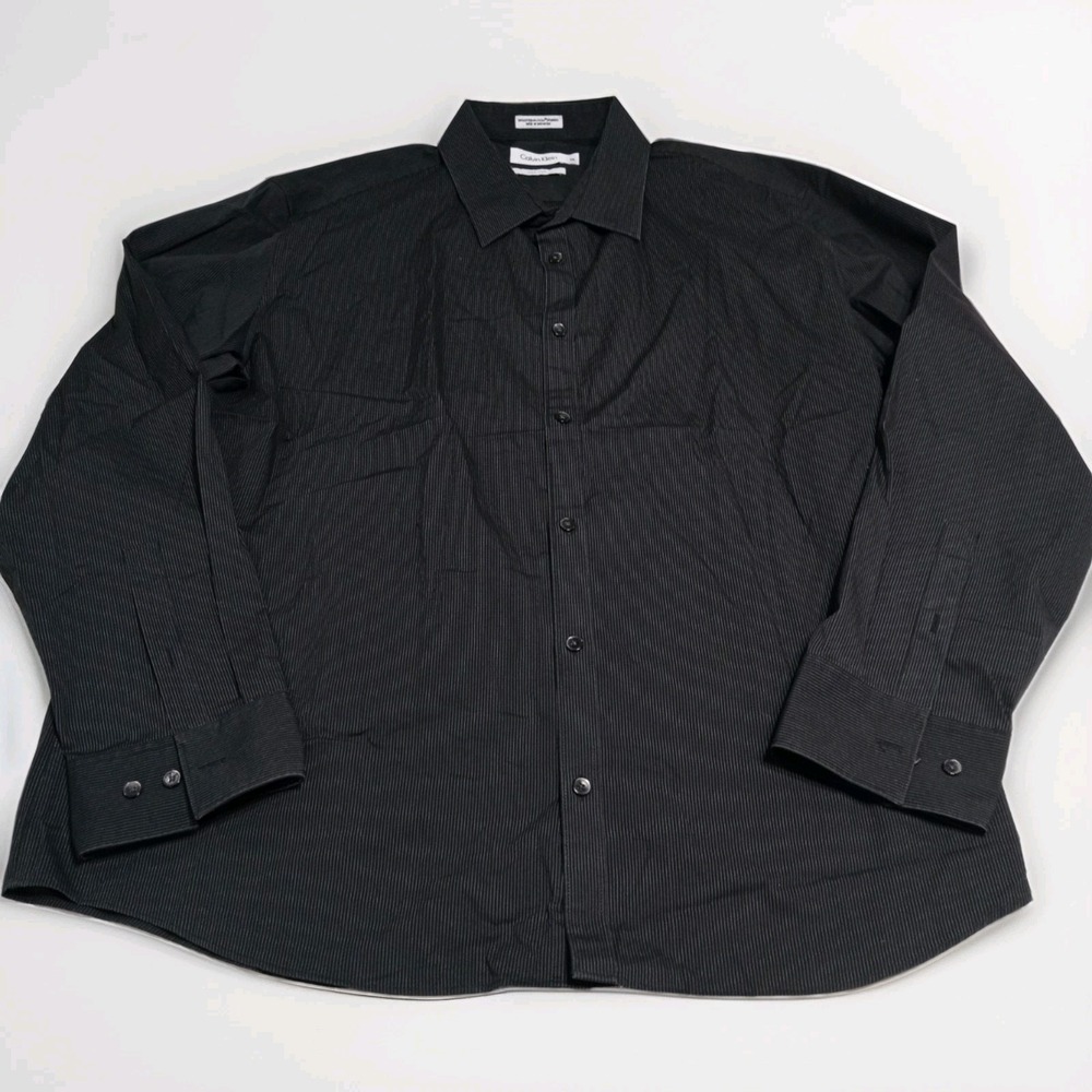 Calvin Klein Mens XXL Black Pinstripe Long Sleeve Stretch Non Iron Dress Shirt